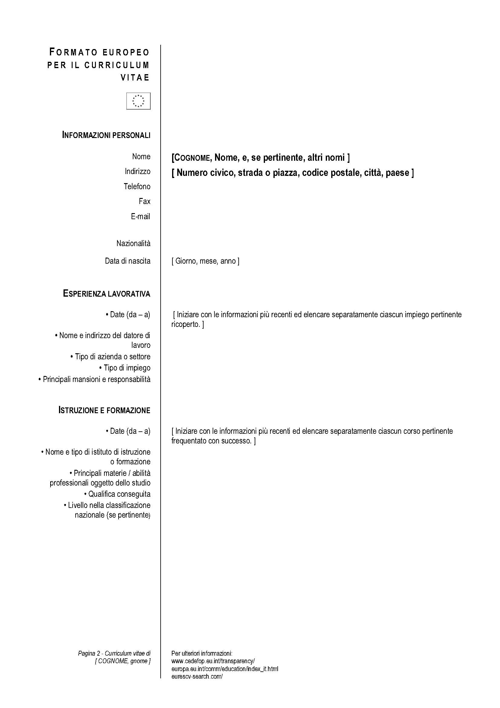 CURRICULUM VITAE EUROPEO IN FORMATO WORDPAD